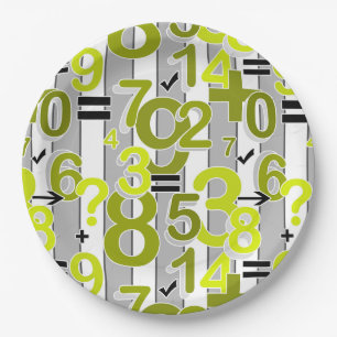 Fun colorful arithmetic math bright retro pattern paper plate