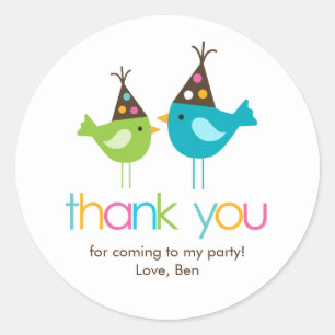 Fun Colorful Birds Birthday Party Classic Round Sticker