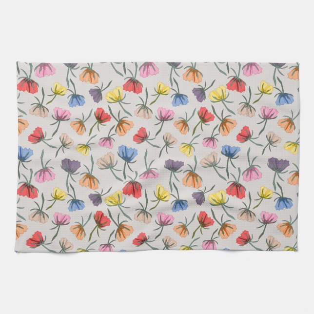 Fun Colorful Floral Design on Cotton Tea Towel (Horizontal)