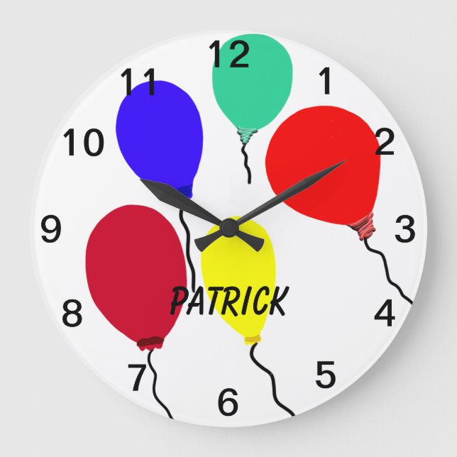 Fun Colorful Party Balloons Kids Wall Clock (Front)