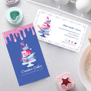 Fun Colorful Pastry Cakes Bakery & Tools Pink Drip Business Card