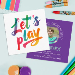 Fun Colorful Purple Playtime Friends Kids Photo Square Business Card