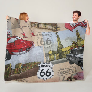 Fun Colorful Route 66 Collage Pattern Fleece Blanket