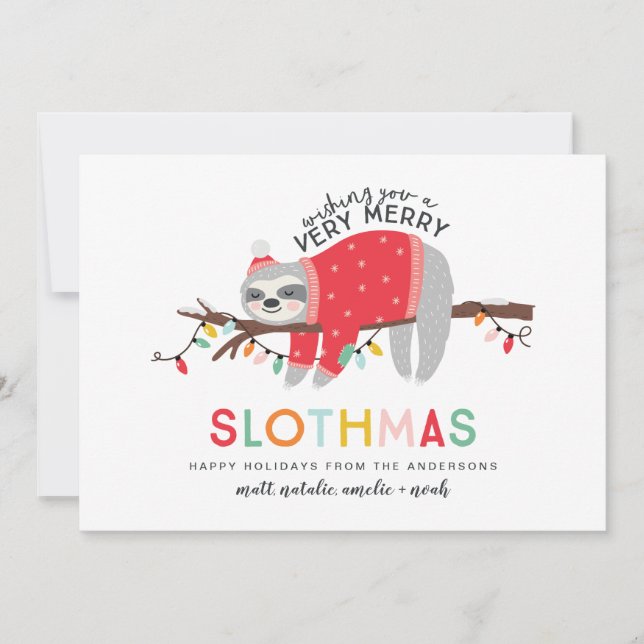 fun colorful sloth christmas holiday card (Front)