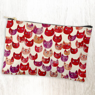 Fun Colorful Watercolor Cat Pattern Accessory Pouch