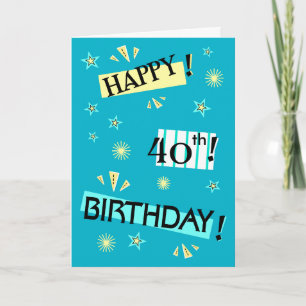 Fun Colour Block Happy 40th Birthday Greeting Card