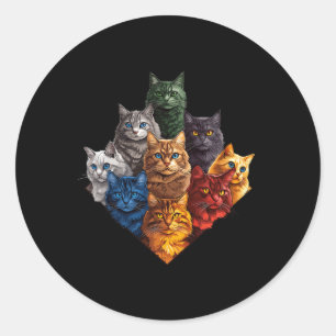 Fun Colour Cats Art Outfit For Cat Mum Dad Lady Me Classic Round Sticker