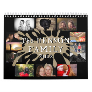 Fun Colour Splash Black Family Photo Collage Calendar