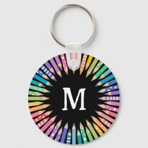 Fun Coloured Pencils Monogram Art Studio Key Ring