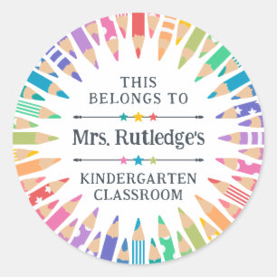 Fun Coloured Pencils Property Teacher's Classroom Classic Round Sticker