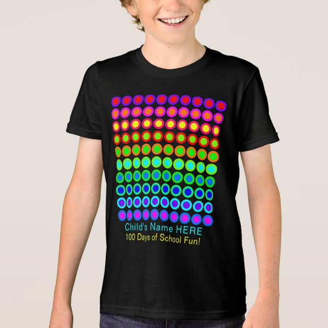 Fun Colourful 100 Days of School, Personalised Kid Tri-Blend Shirt (Front)