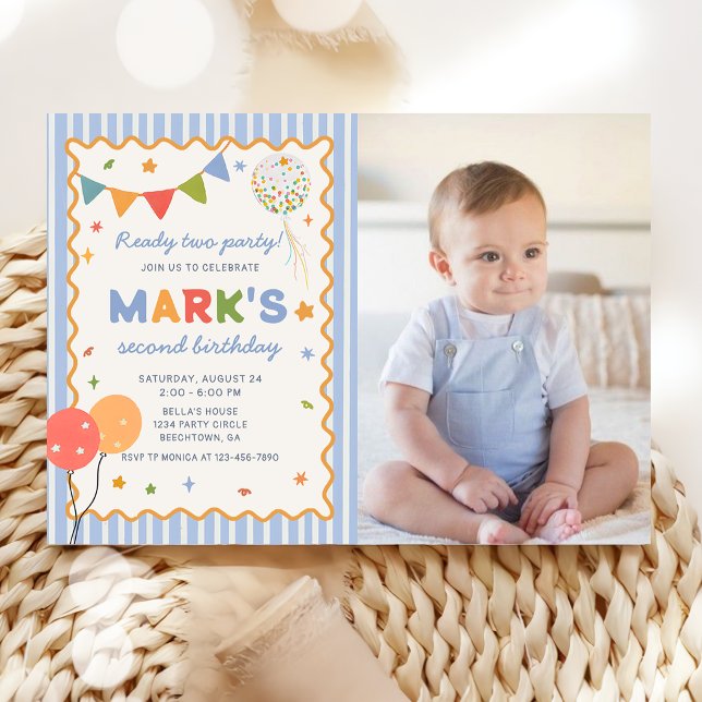 Fun Colourful 2nd Birthday Photo Invitation (Creator Uploaded)