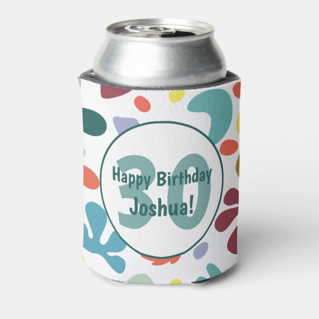 Fun Colourful 30th Birthday Custom Name Can Cooler (Can Back)