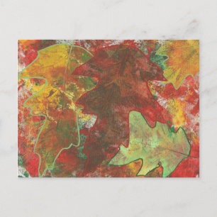 Fun Colourful Abstract Autumn Oak Leaves Postcards