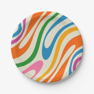 Fun Colourful Abstract Retro Contemporary Pattern Paper Plate