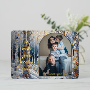 Fun Colourful Abstract Winter Wonderland Art Gold