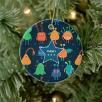 Fun Colourful Alien Pattern for Kids Blue Christma