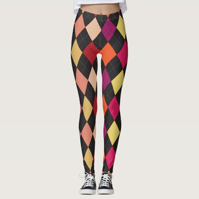 Fun Colourful Argyle Pattern Leggings (Front)