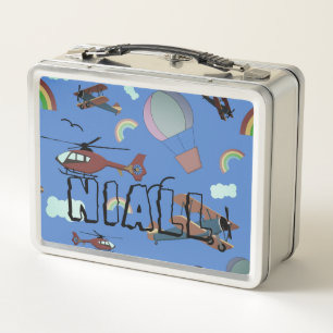 Fun Colourful Aviation Personalised Metal Lunch Box