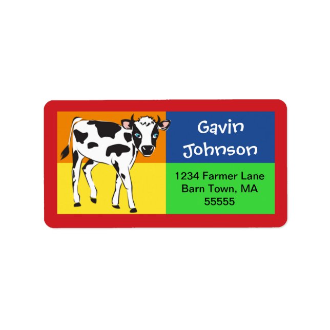 Fun Colourful Baby Cow Address Label (Front)