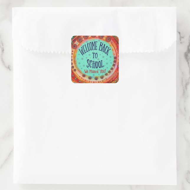 Fun Colourful Back to School Cute Square Sticker (Bag)