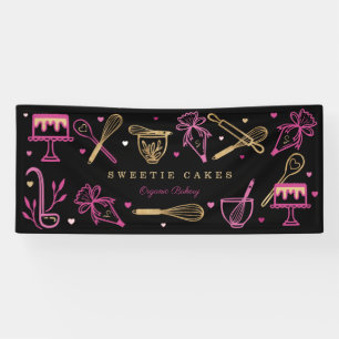Fun Colourful Baking & Cooking Utensil Black & Gol Banner