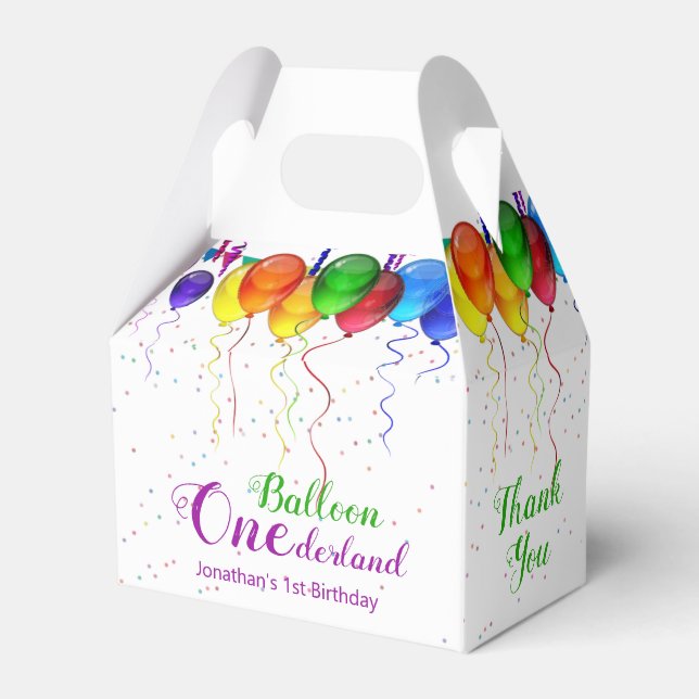 Fun Colourful Balloon Wonderland 1st Birthday  Favour Box (Back Side)