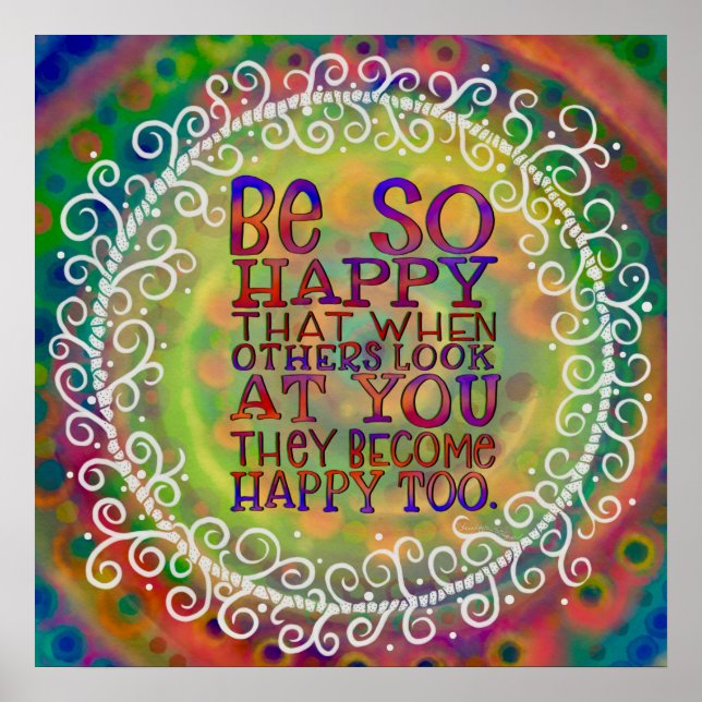 Fun Colourful ‘Be Happy’ Inspirational Classroom Poster (Front)