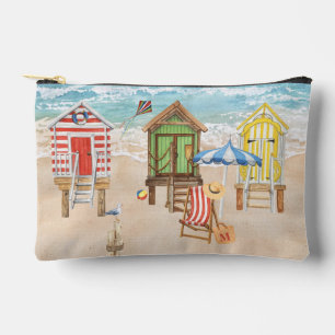 Fun Colourful Beach Cabins Water Monogram Accessory Pouch