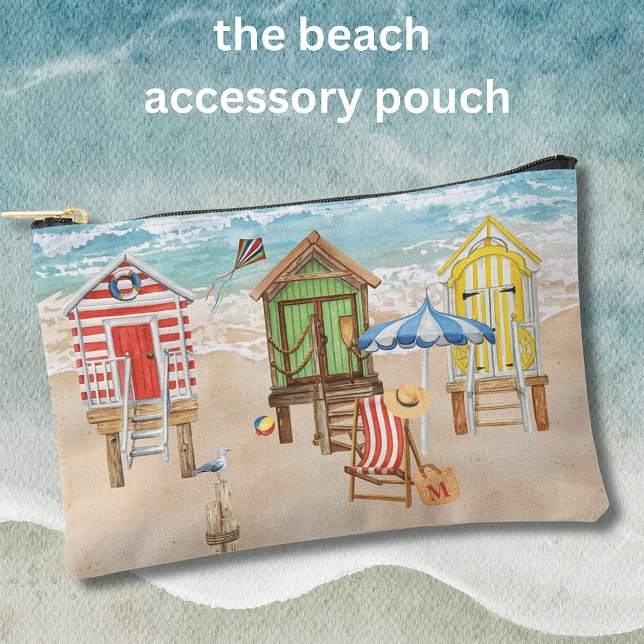 Fun Colourful Beach Cabins Water Monogram Accessory Pouch (Creator Uploaded)