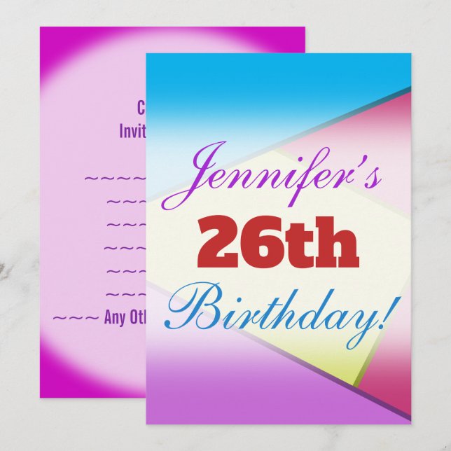 Fun, Colourful Birthday Party Invitation (Front/Back)