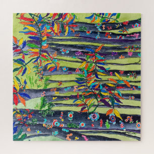 Fun Colourful Blue & Green Forest Jigsaw Puzzle