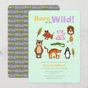 Fun Colourful Born To Be Wild Safari Baby Shower  Invitation