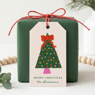 Fun Colourful Bow Christmas Tree with Lights Gift Tags