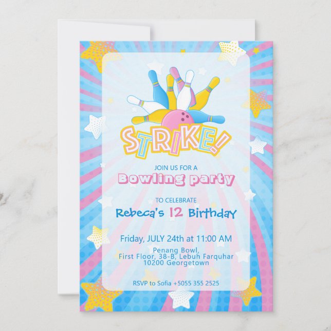 Fun & Colourful Bowling Party Invitation (Front)