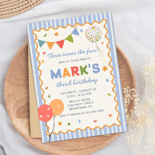 Fun Colourful Boy 3rd Birthday Invitation