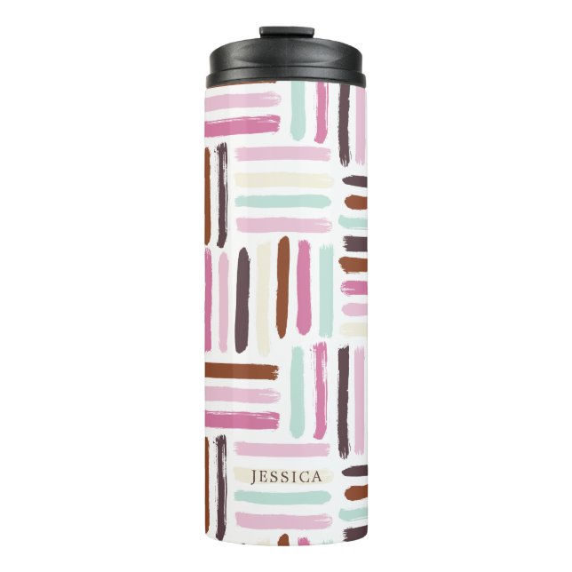 Fun Colourful Brush Strokes Pattern Thermal Tumbler (Front)