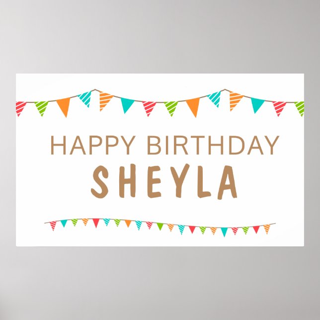 Fun Colourful Bunting Flags Happy Birthday party Poster (Front)