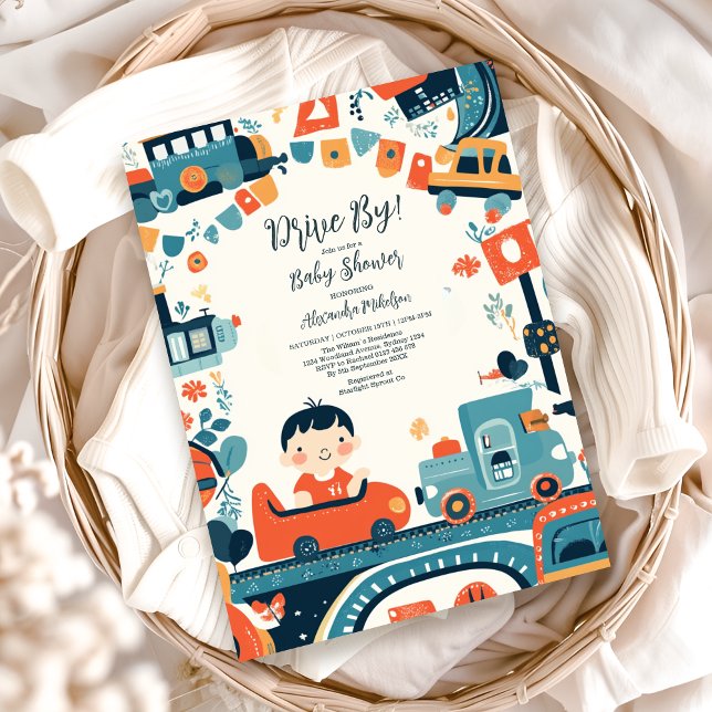 Fun Colourful Cars Boy Baby Shower Invitation (Creator Uploaded)