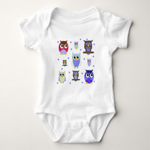Fun Colourful Cartoon Owls Baby Bodysuit