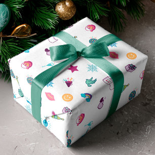Fun Colourful & Cheerful Christmas Emoji Pattern Wrapping Paper