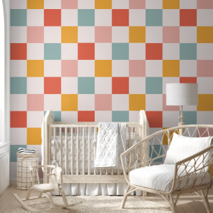 Fun Colourful Chequerboard Pattern Wallpaper
