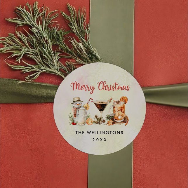 Fun Colourful Christmas Cocktail Party Classic Round Sticker (Creator Uploaded)