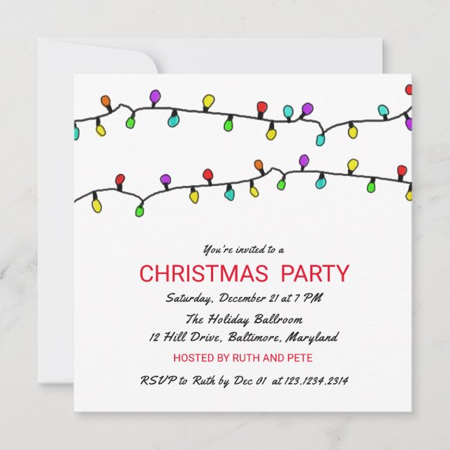 Fun Colourful Christmas Lights Christmas Party Invitation (Front)