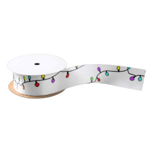 Fun Colourful Christmas Lights Holiday Pattern Satin Ribbon