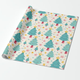 Fun Colourful Christmas Trees Wrapping Paper