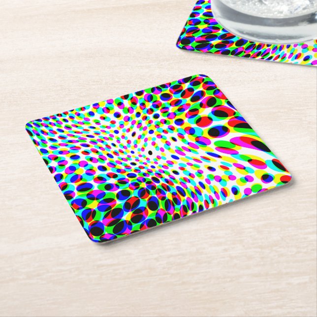 Fun Colourful Circles Square Paper Coaster (Angled)