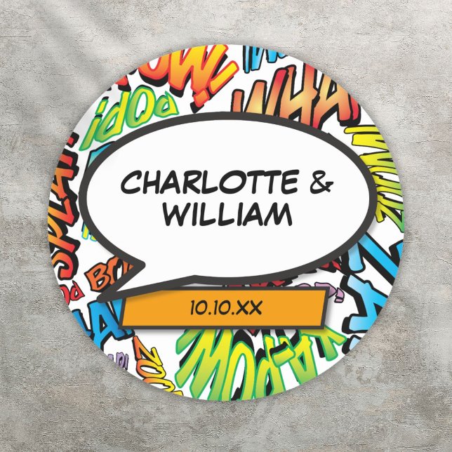 Fun Colourful Comic Book Speech Bubble Classic Round Sticker (Fun Colorful Comic Book Speech Bubble Classic Round Sticker)
