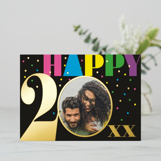 Fun Colourful Confetti Happy 20xx 5 x 7 Photo  (Standing Front)