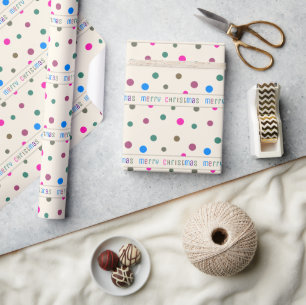 Fun Colourful Confetti "Merry Christmas" Stripes Wrapping Paper
